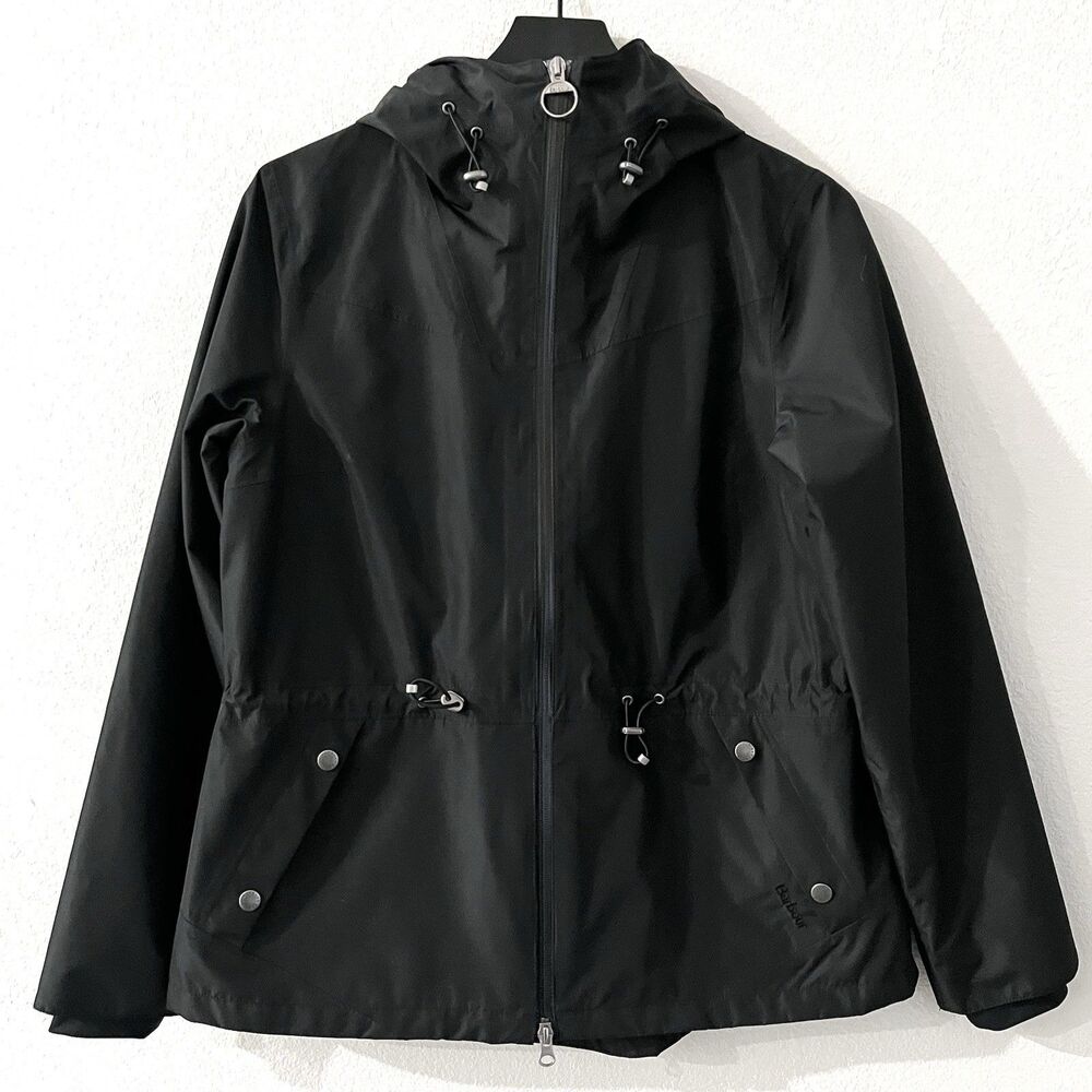 Barbour Denstone Waterproof Hooded Raincoat Size 8 Black